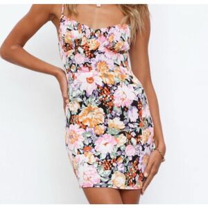 Hello Molly Floral Mini Dress Black Pink Orange Spaghetti Strap Size Small